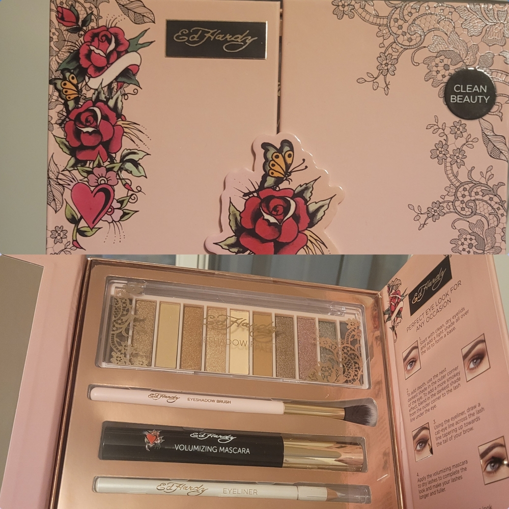 Ed Hardy Pink & Gold Eyeshadow Palette with Mascara and Eyeliner